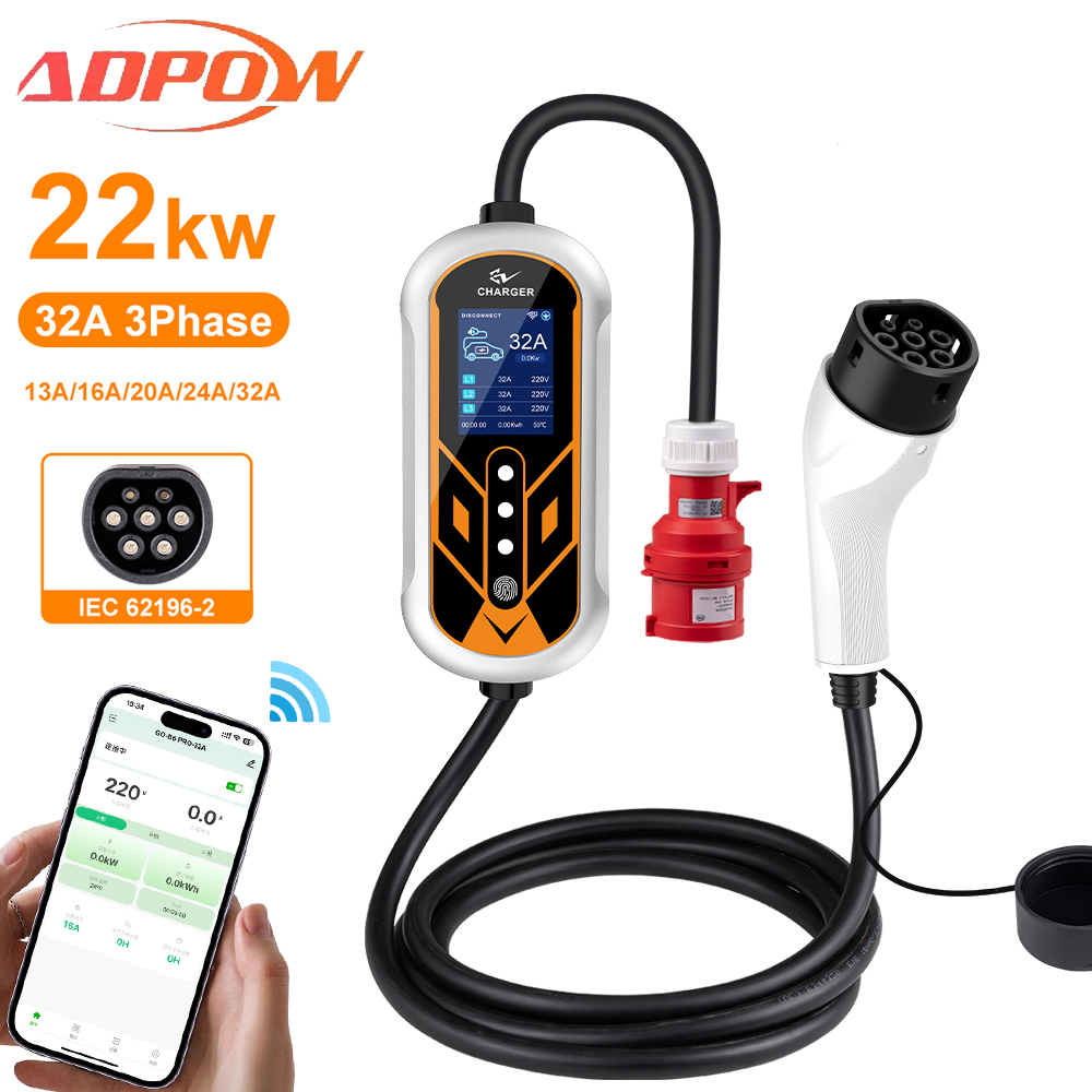 Ev Charger Type 2 22Kw 32A 3 Phase - ADPOW ポータブル 32A Type2 EV 充電器