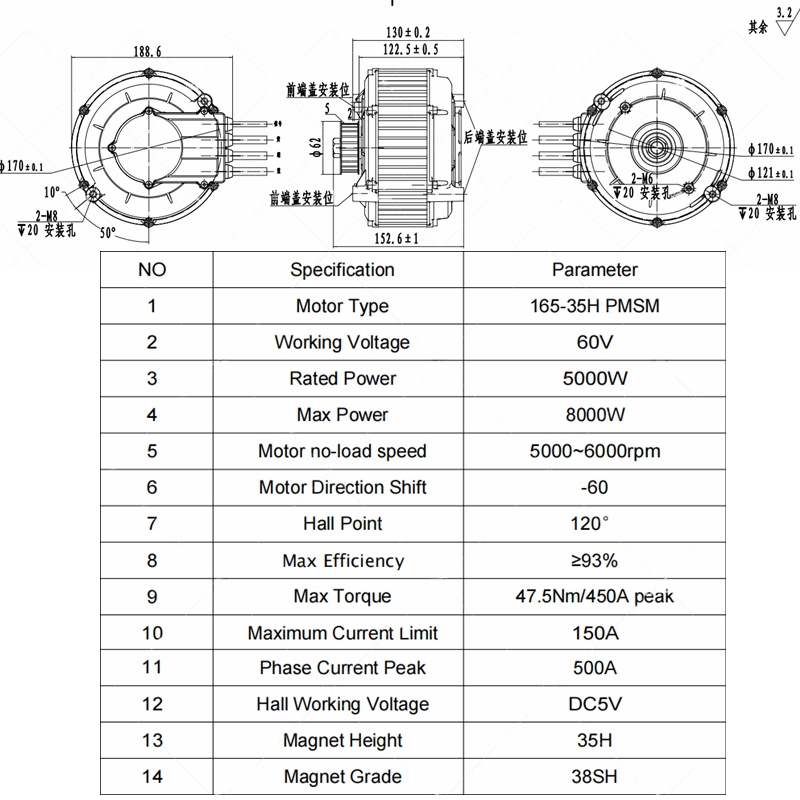 QSMOTOR 165 35H 5000WミッドドライブPM - Mid Drive Motor Kit 72V 5000W のレビューと価格